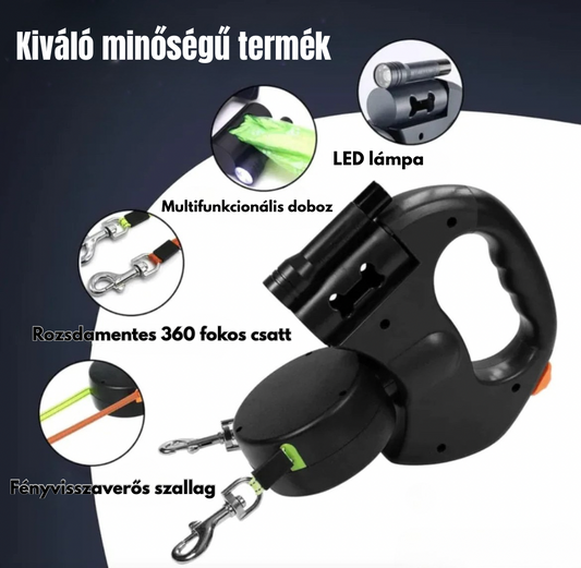 2 az 1-ben automata kutyapóráz, fényvisszaverős.