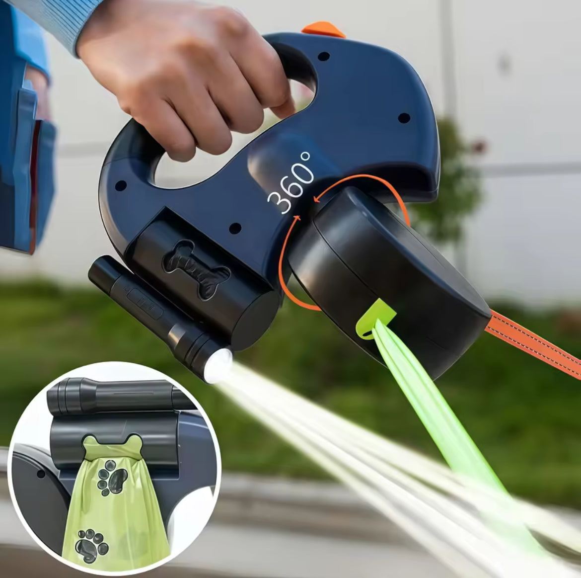 2 az 1-ben automata kutyapóráz, fényvisszaverős.